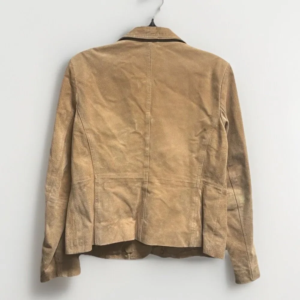 Vintage Y2K New York & Company Tan Suede Leather Blazer Jacket Size 10